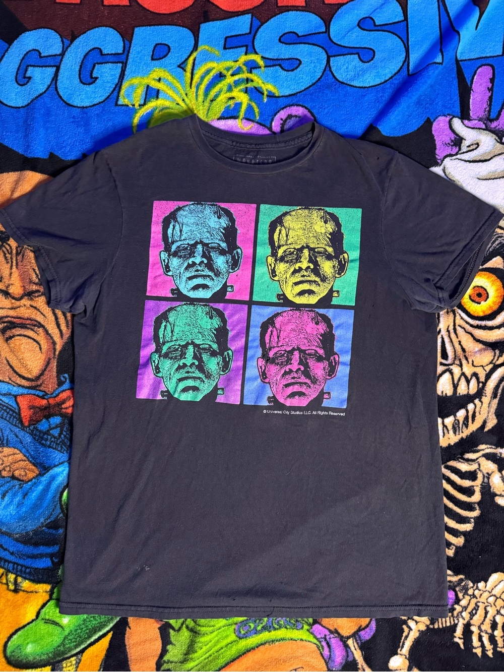 Black Frankenstein Pop Art Graphic Tee